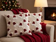 Set of 2 Decorative Cushions SUGARPLUM 45 x 45 cm Cotton Light Beige Christmas Motif_946781