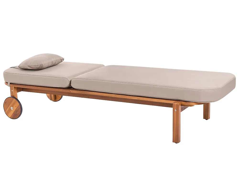Sun Lounger with Cushion LATERZA  Reclining Certified Acacia Wood Taupe_1165872