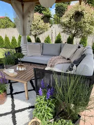 Garden Corner Sofa with Table 5 Seater ALCAMO Acacia Wood Black Left Hand_779491