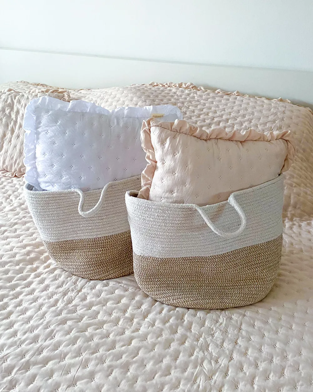 Set of 2 Baskets PAZHA Cotton Beige_953896