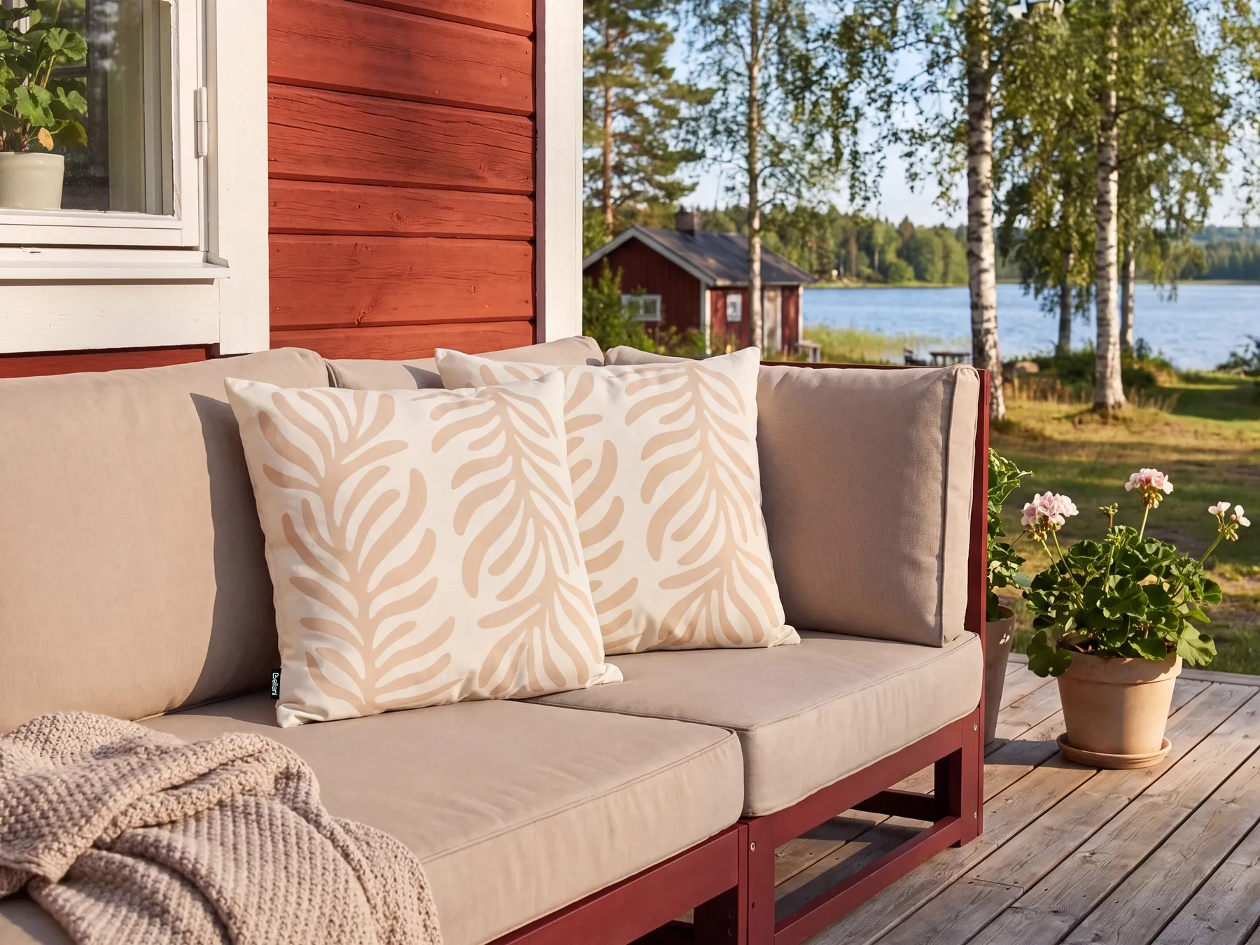 Set of 2 Outdoor Cushions ALISMA Plant Pattern 45 x 45 cm Light Beige_1125114