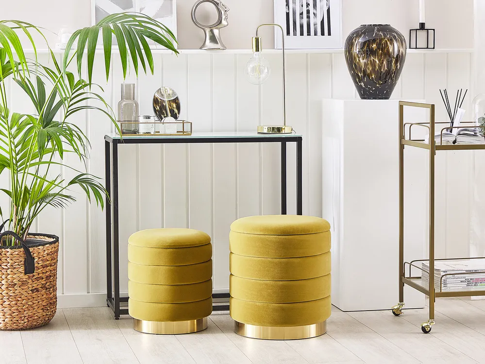 Set of 2 Storage Pouffes GARLAND Velvet Mustard