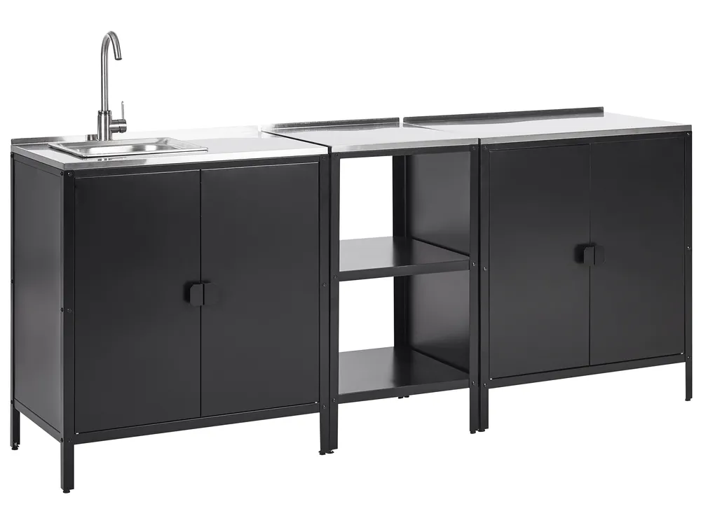 3 Piece Outdoor Kitchen Set with Sink VILAMA Black Metal
