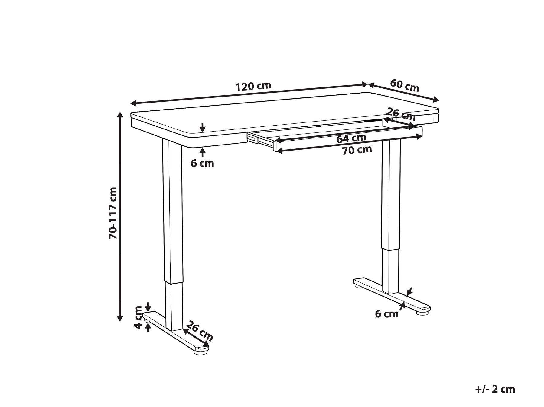 Electric Adjustable Standing Desk PENLY 120 cm 60 cm with USB Port White_1031222
