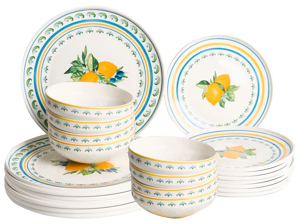 Set of 24 Dinnerware TARRAGON Porcelain White/ Green