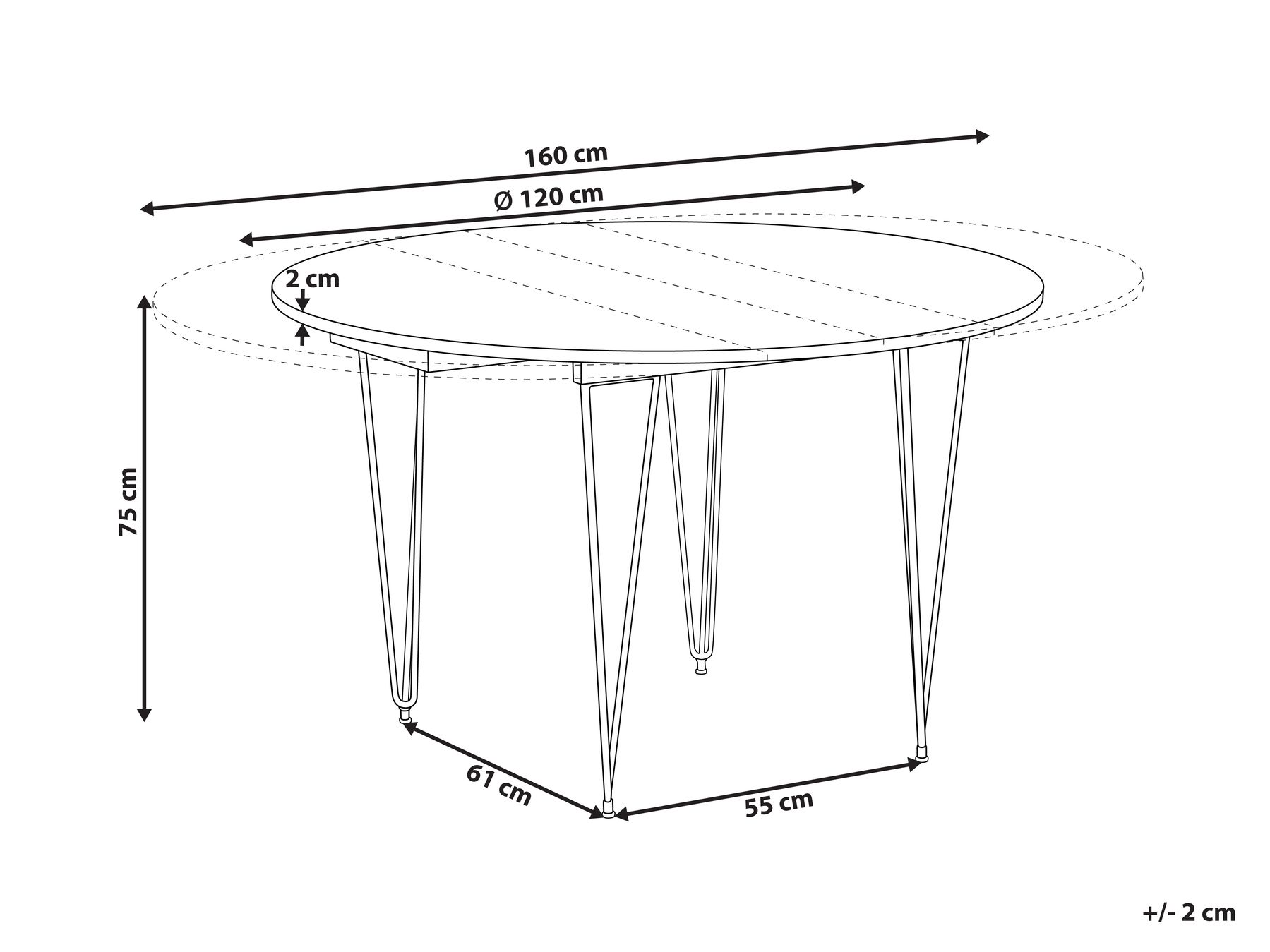 Extending Dining Table LOUISE Brown 120/160 cm 120 cm_1029208