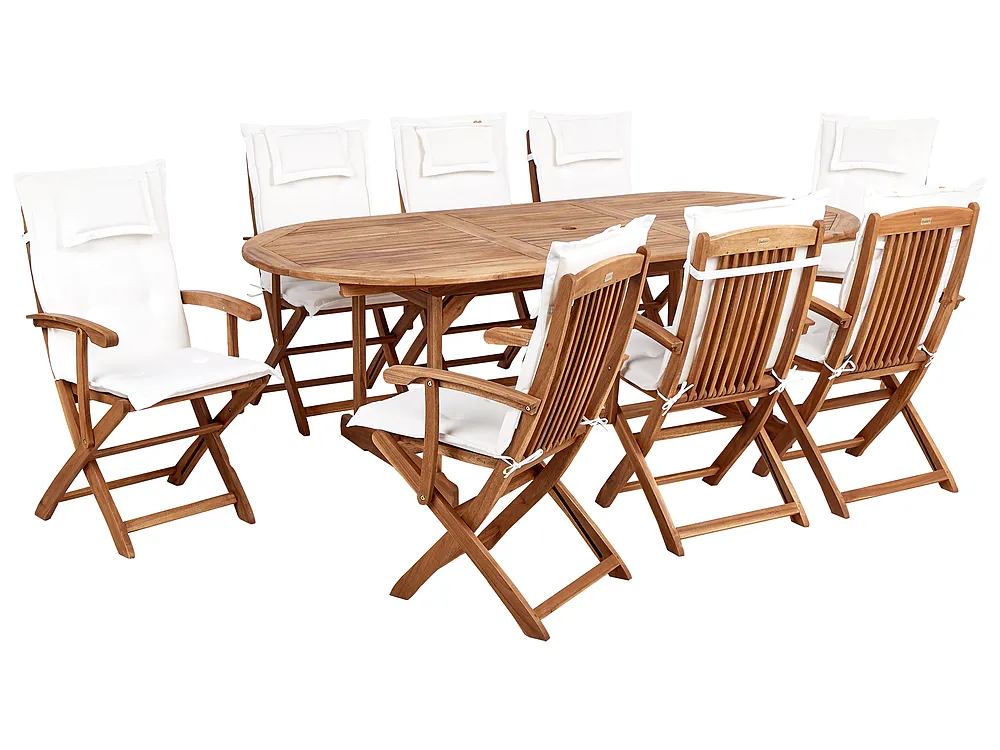Trädgårdsmatgrupp 8-sits MAUI II med kuddar Akaciaträ Off-White_926687