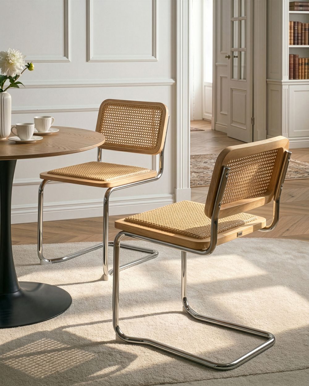 Set of 2 Dining Chairs CORDOVA Rattan Light Brown