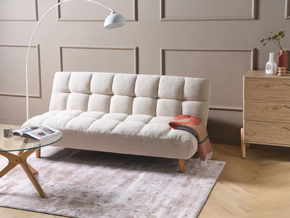Sofa Bed 2 Seater RISOR Boucle Off-White