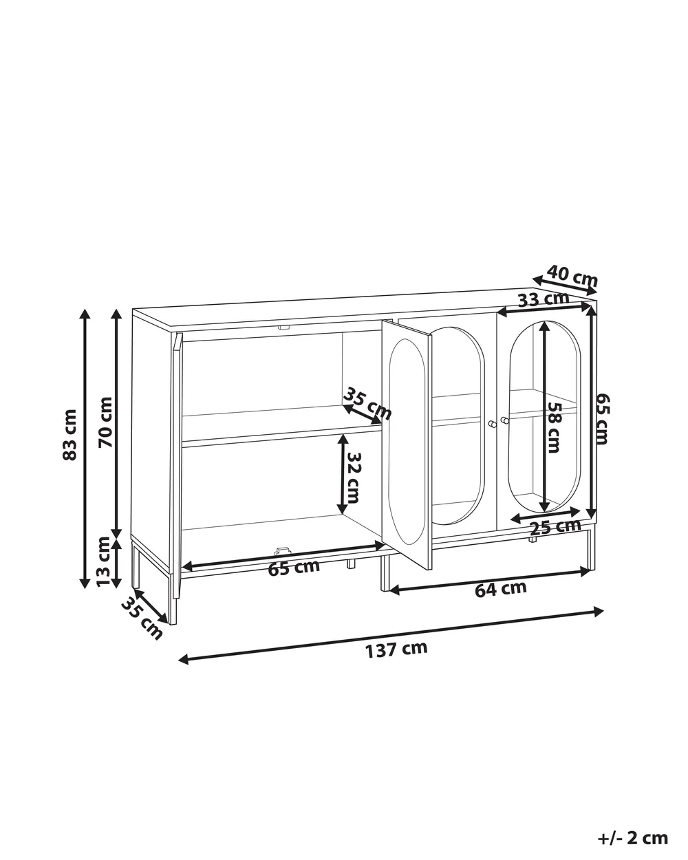 Vitrinskänk i glas LANGFORD 137 cm Svart_955485