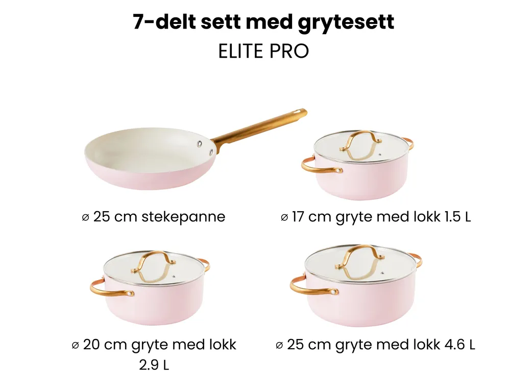 Grytesett med 7 deler ELITE PRO Pastellrosa_992839