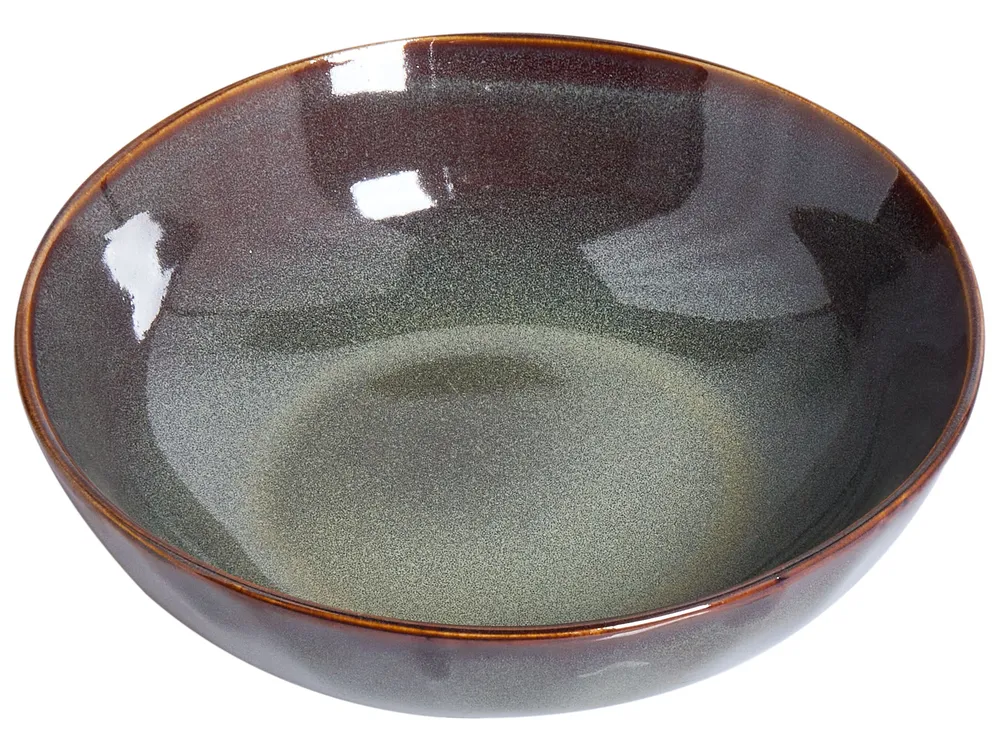 Set of 4 Deep Plates THYME Stoneware Dark Green_957242