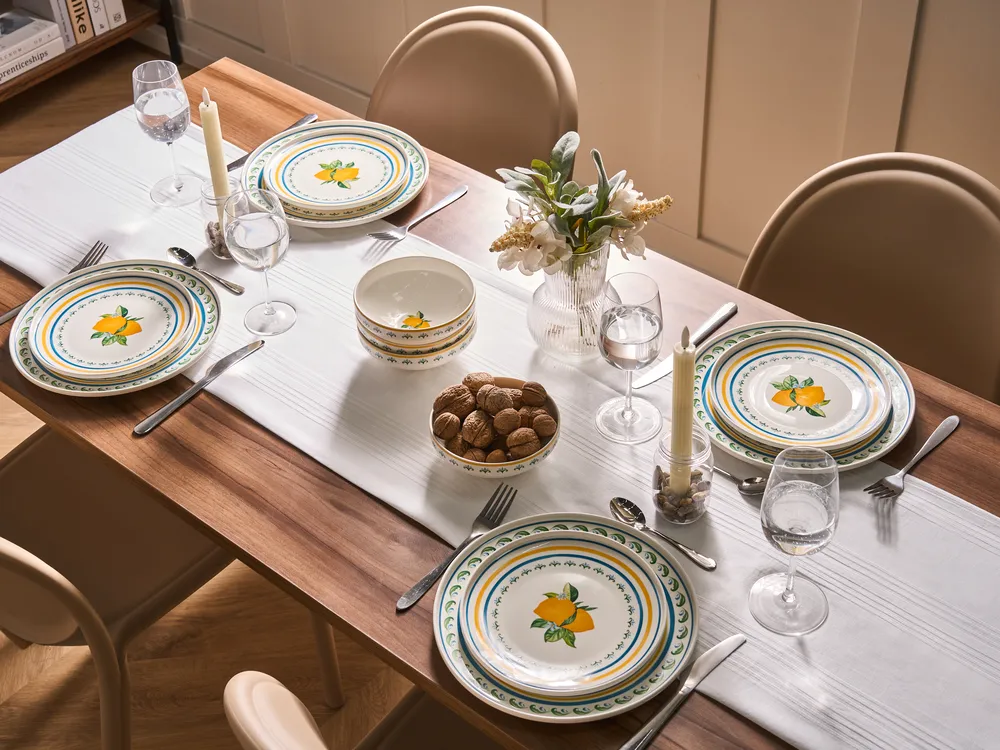 Set of 12 Dinnerware TARRAGON Porcelain White/ Green