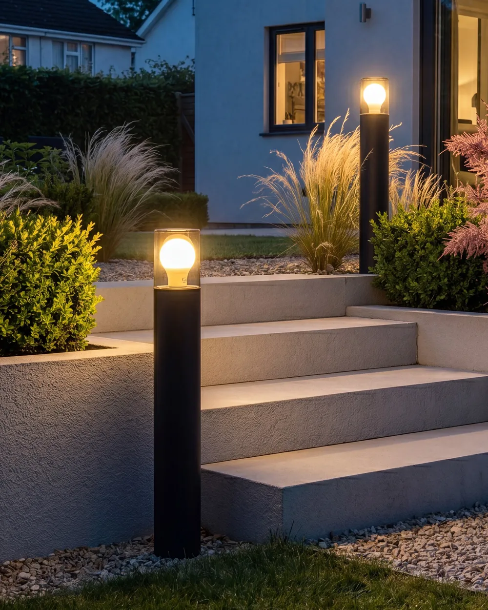 Set of 2 Outdoor Bollard Lamps ELRICK Black