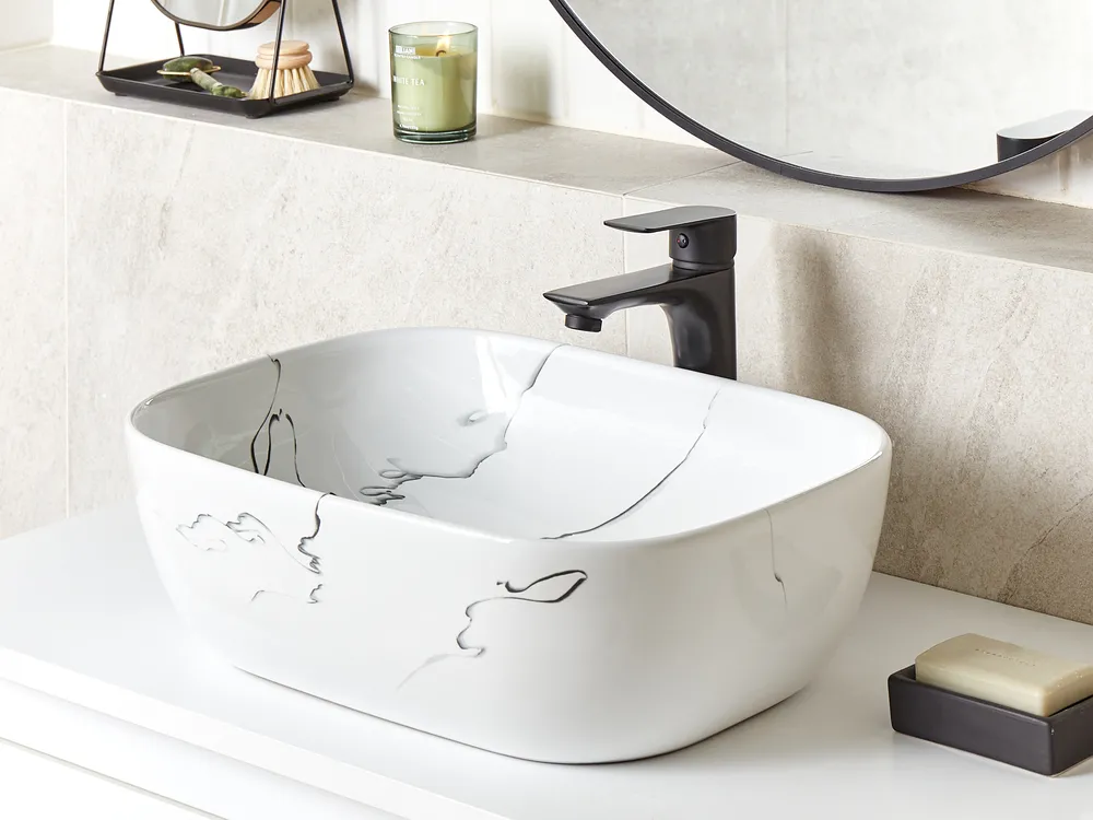 Countertop Basin HOPI 470 x 340 mm Ceramic White Marble