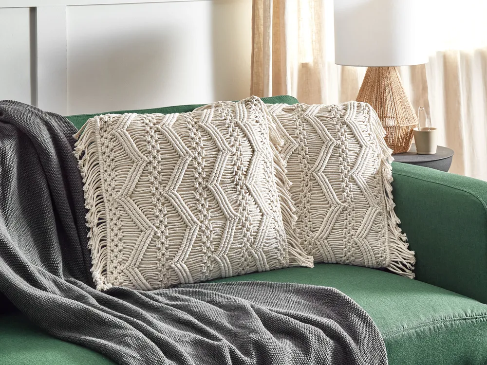 Set of 2 Decorative Cushions KIRIKKALE 45 x 45 cm Cotton Light Beige Geometric Pattern