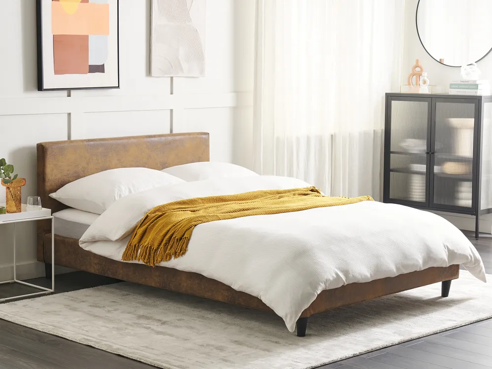 Bed Frame Cover Faux Leather FITOU 140 x 200 cm Brown
