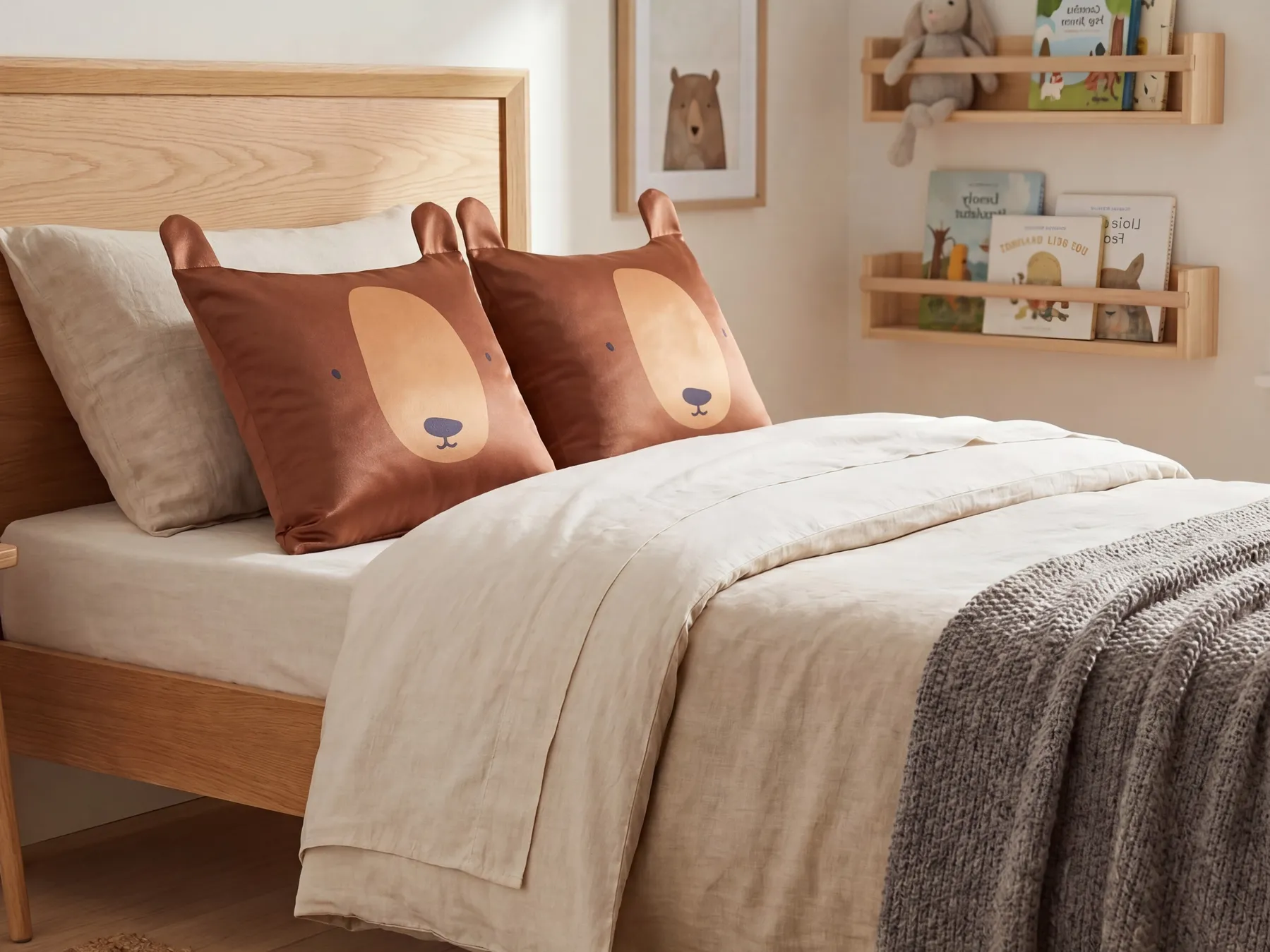 Set of 2 Decorative Cushions TEDDYBEAR Cotton 45 x 45 cm Brown_910474