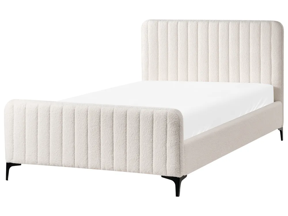 Säng med lamellram Bouclé LUNAN 120 x 200 cm Off-White_1025655