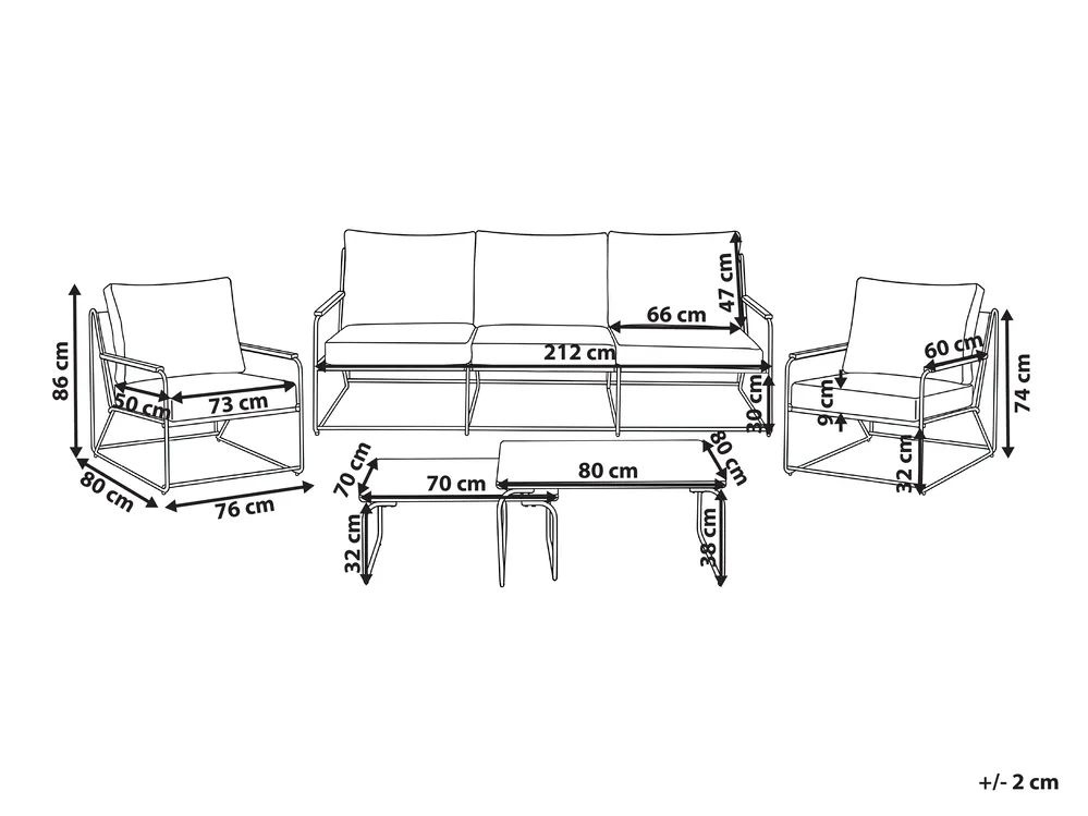 Garden Sofa Set 5 Seater VENARIA with Tables Metal Beige/ White_1054025