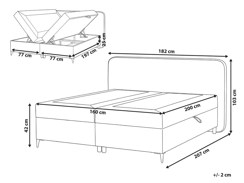 Divan Bed with Storage REGENT Fabric Taupe 160 x 200 cm (EU King Size)_1065387