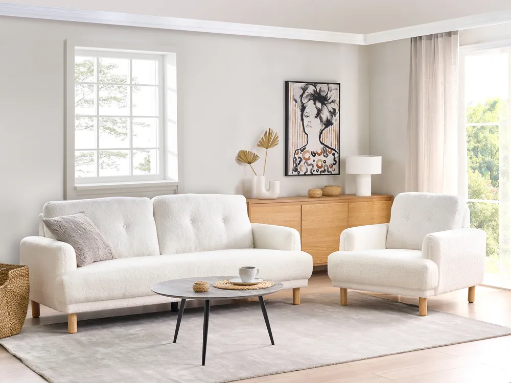 Sofa 3 Seater TUVE Boucle White