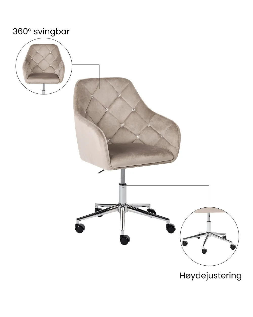 Kontorstol VELORIA Fløyel Beige_1065147