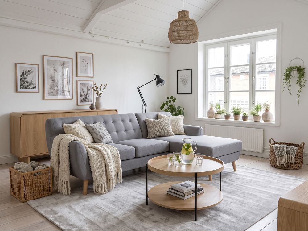 Corner Sofa 3 Seater MOTALA Fabric Light Grey Left Hand