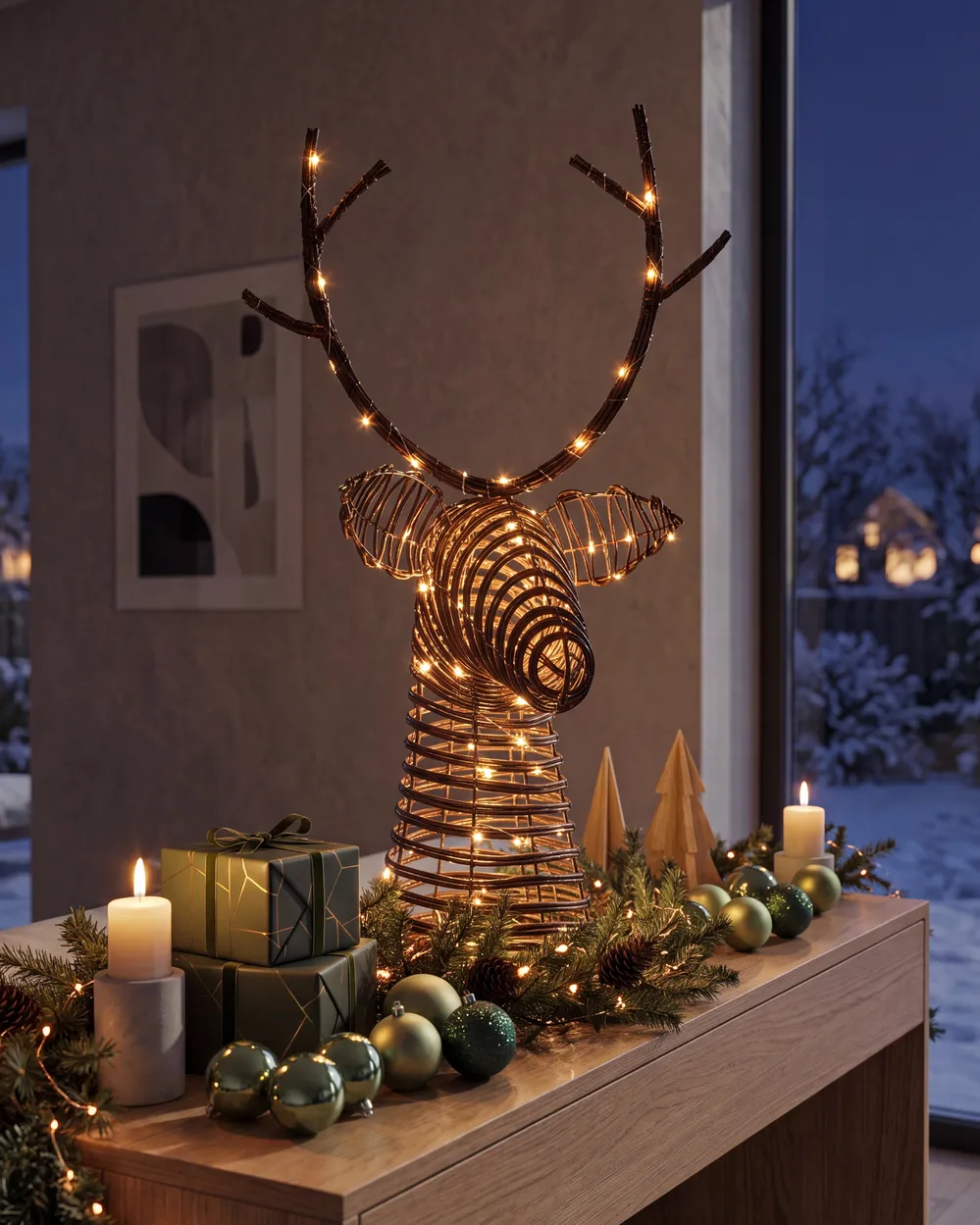 Christmas Decoration LED DYBESO 60 cm Reindeer Dark Brown_1144573