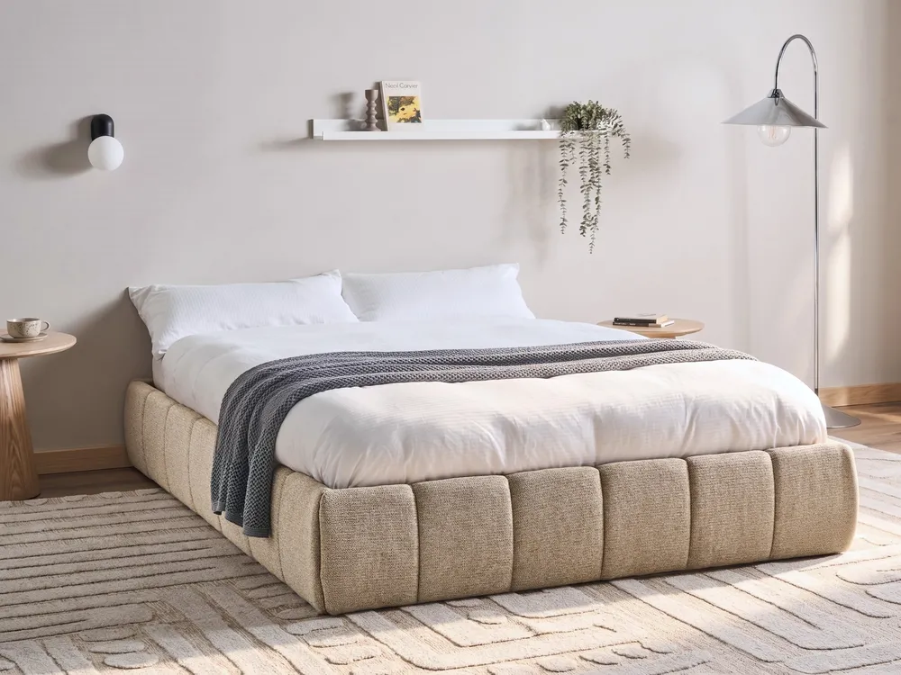 Ottoman Bed without Headboard GENAS Fabric Beige 140 x 200 cm (EU Double)