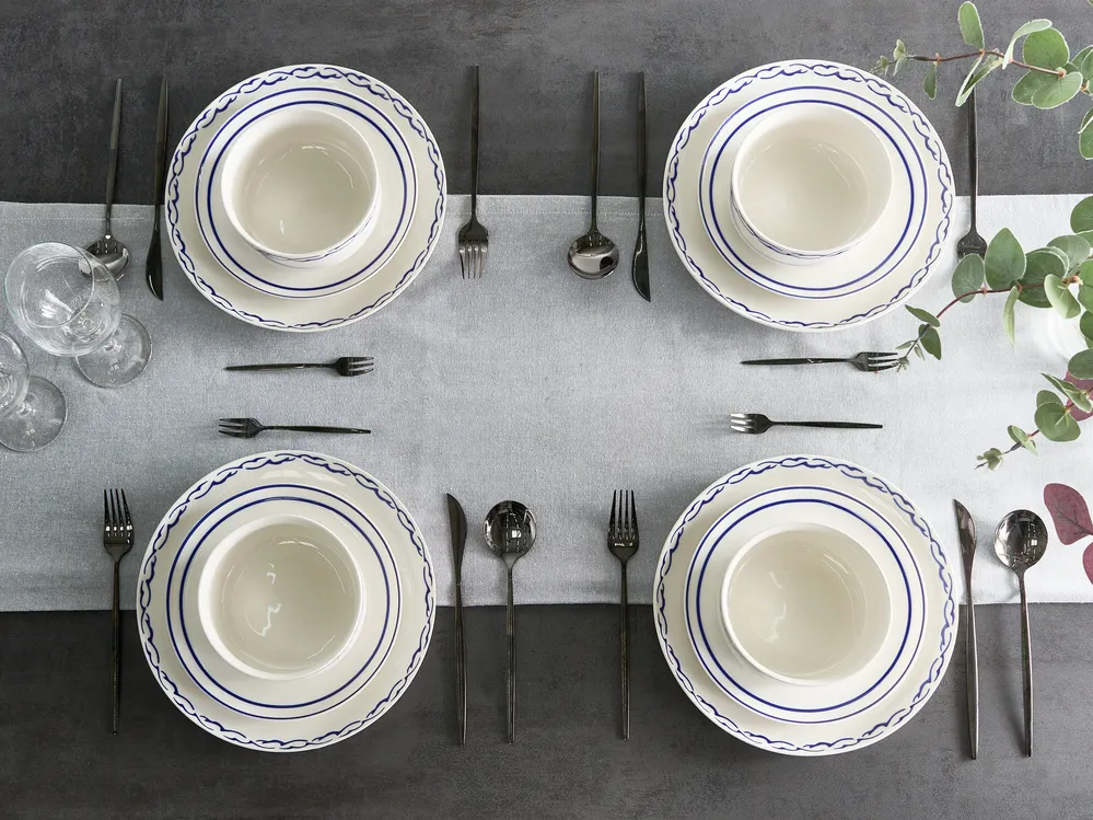 Set med 24 matserviser AMCHUR Porslin Vit/ Blå_1063954