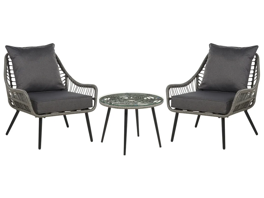 Bistro Set with Cushions LAURETO PE Rattan Grey