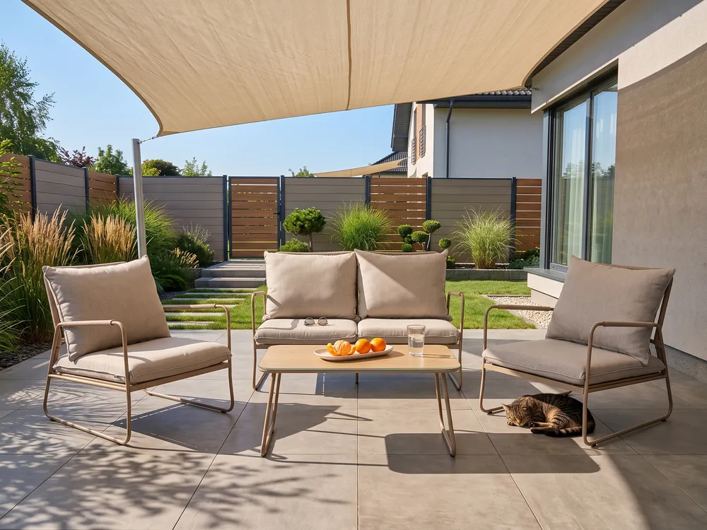 Garden Lounge Set with Table 4 Seater ACCEGLIO Metal Beige