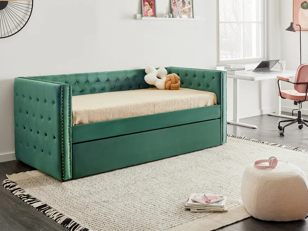 Trundle Bed Velvet GASSIN 90 x 200 cm (EU Single) Emerald Green_779276