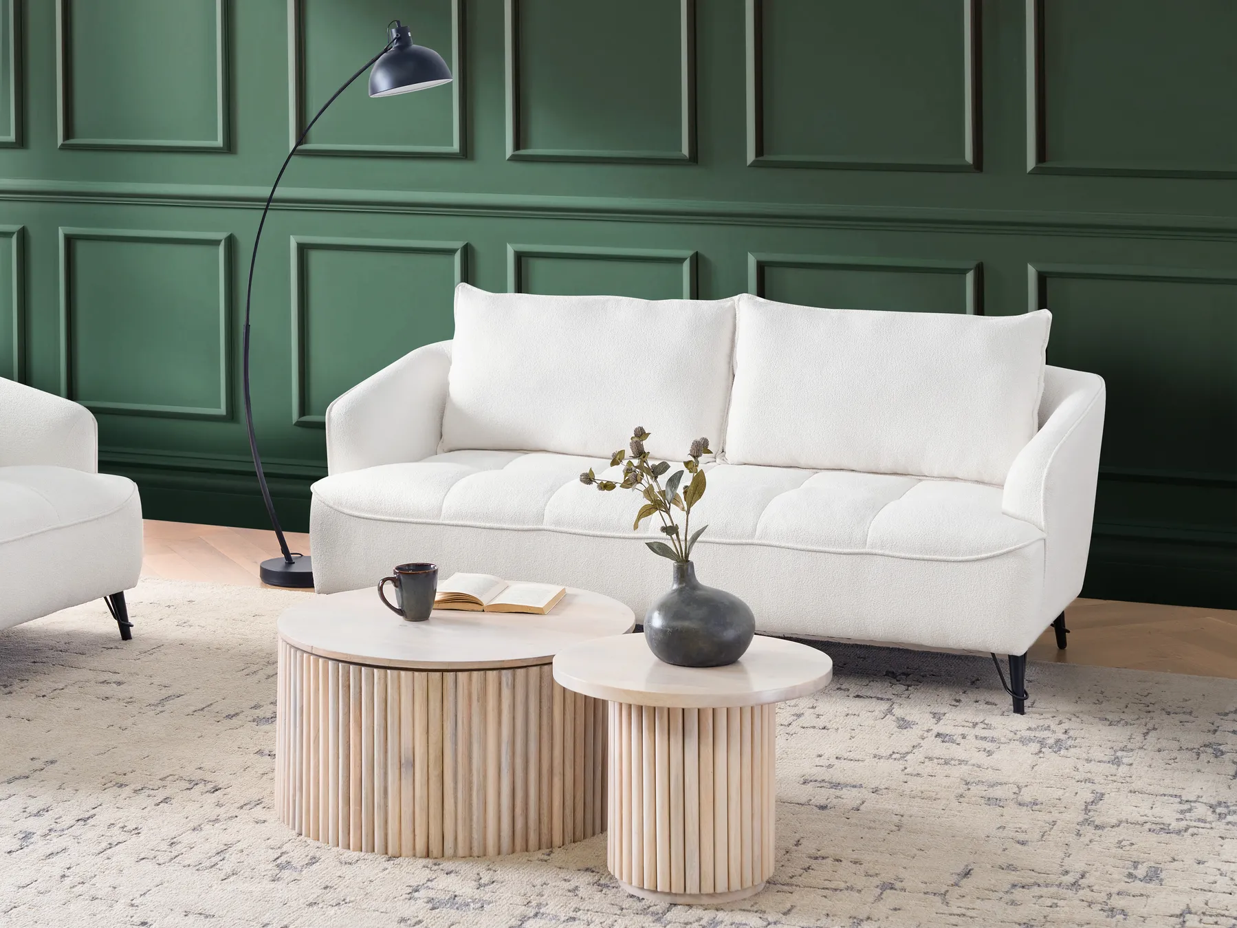 Sofa 3 Seater HOBRO Boucle White_943819