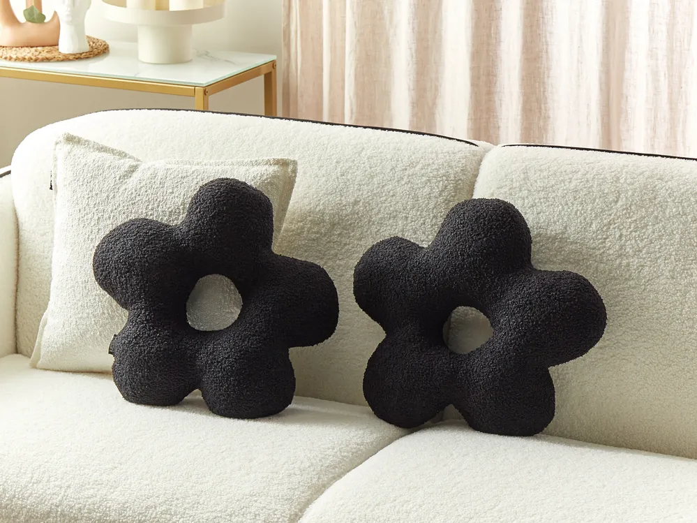 Set of 2 Decorative Cushions CAMPONULA 40 x 40 cm Boucle Black Solid