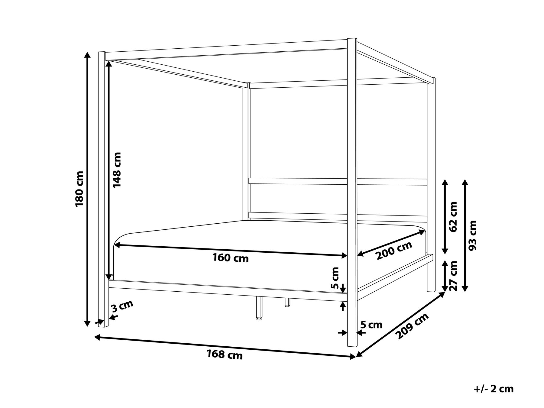 Himmelssäng Metall LESTARDS 160 x 200 cm Svart_863408