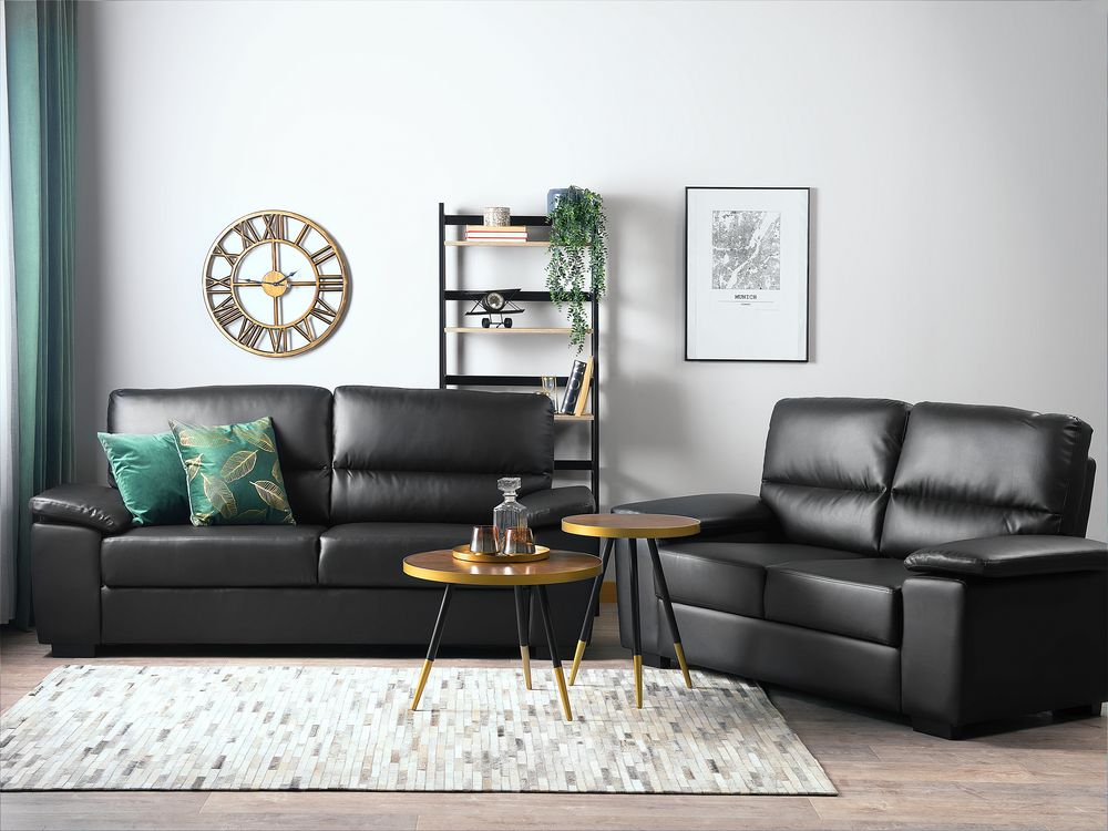 Living Room Set 5 Seater VOGAR Faux Leather Black
