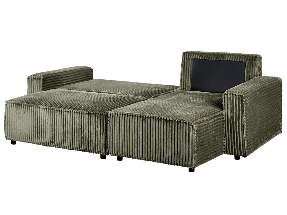Corner Sofa Bed 3 Seater ABACKA with Storage Corduroy Green Left Hand_959937