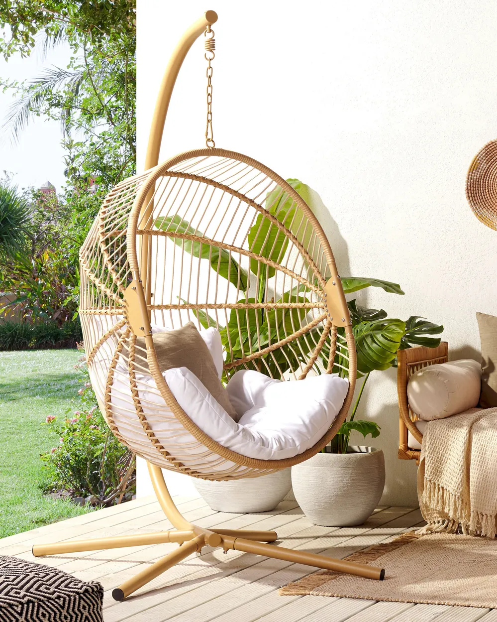 Hanging Chair with Stand ACRI PE Rattan Beige