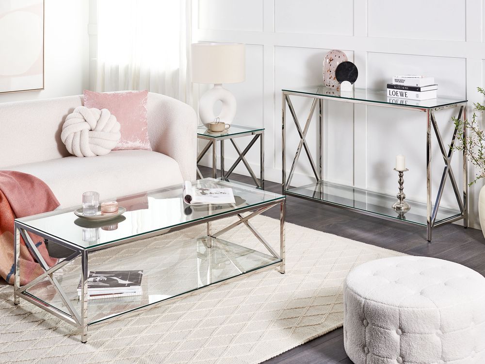 Coffee Table AUDET Tempered Glass Silver