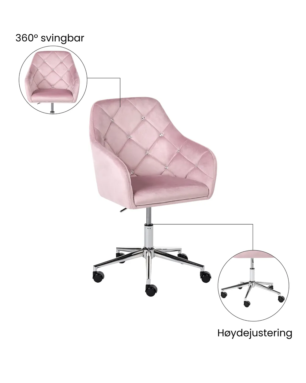 Kontorstol VELORIA Fløyel Pastellrosa_1065146