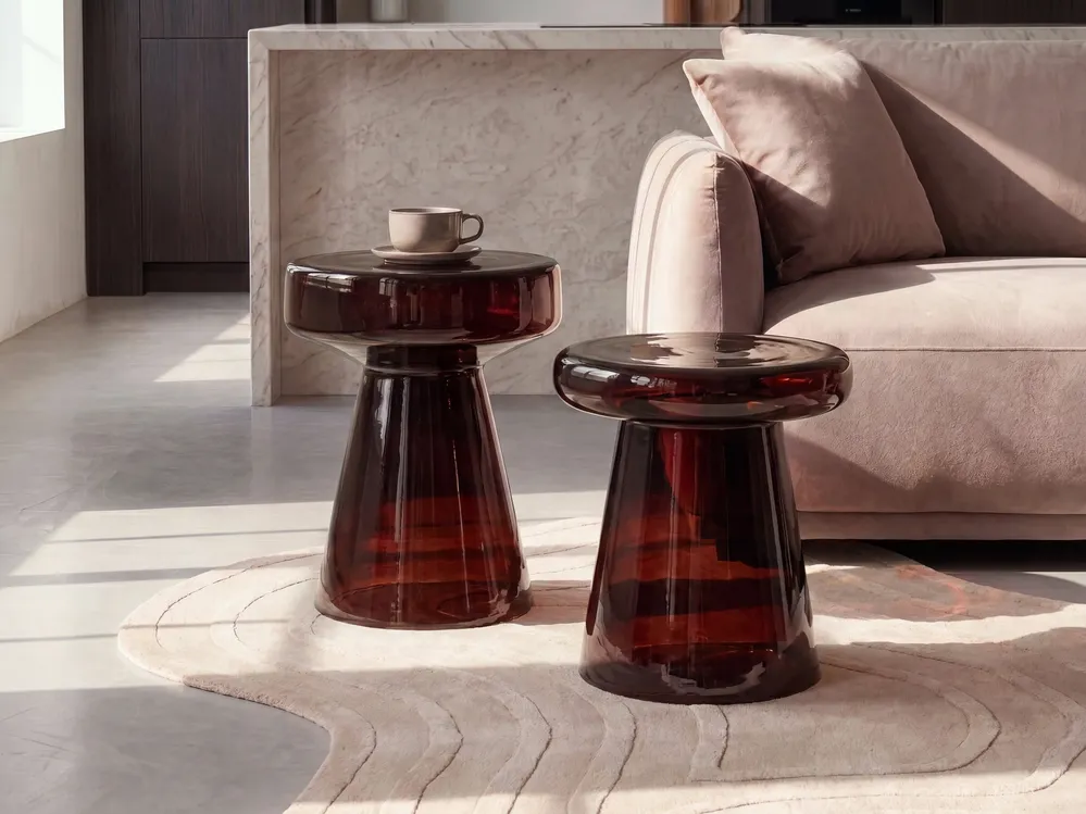 Set of 2 Side Tables LAGUNA/CALDERA Glass Dark Brown
