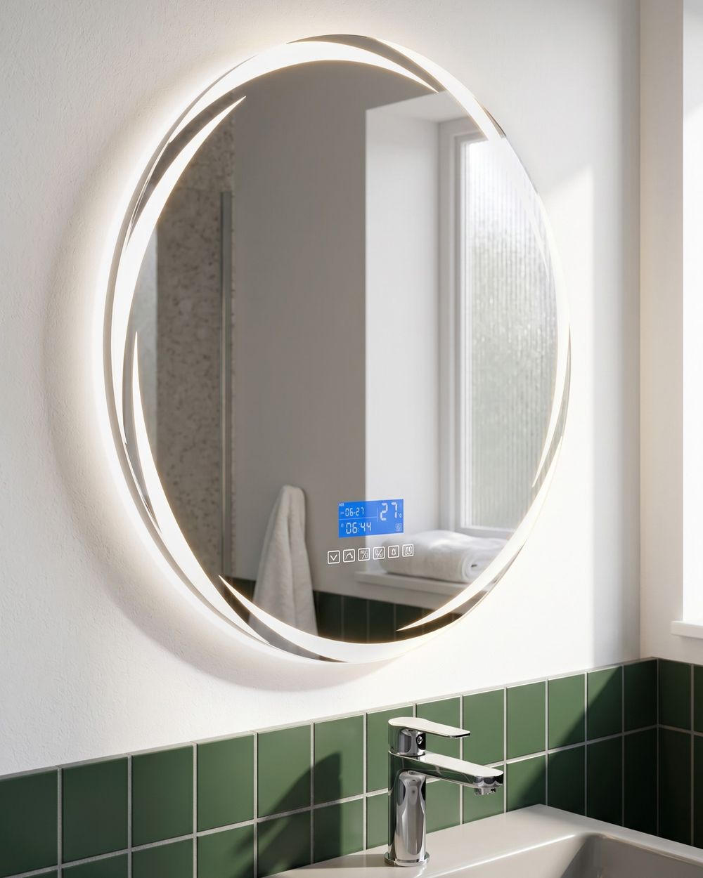Badrumsspegel med LED TANAY 60 cm 60 cm med inbyggd Bluetooth-högtalare Silver