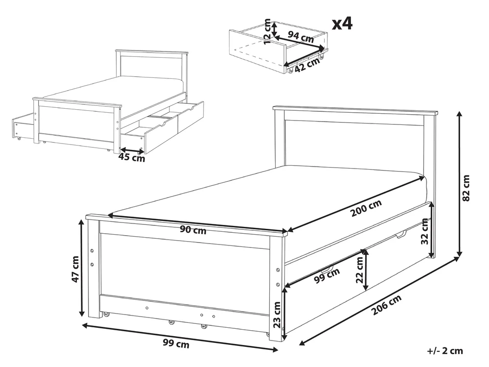Bed with 4 Drawers DAUPHIN Pine Wood Light Brown 90 x 200 cm (EU Single)_1059748