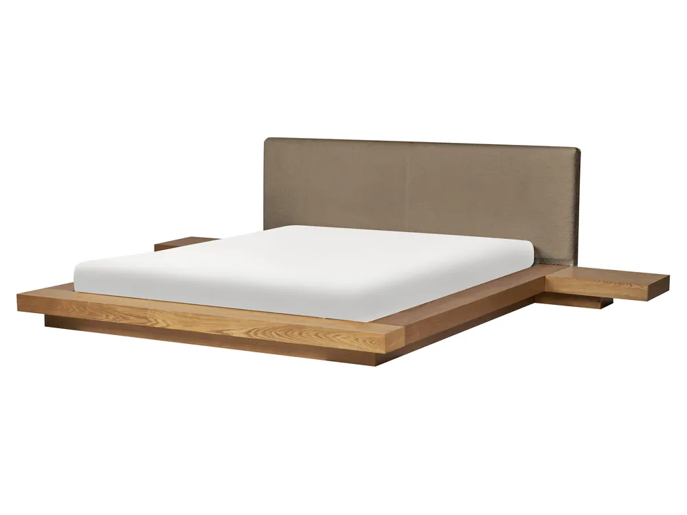 Säng med LED-belysning Bouclé ZEN 160 x 200 cm Naturlig askfanér_1079876