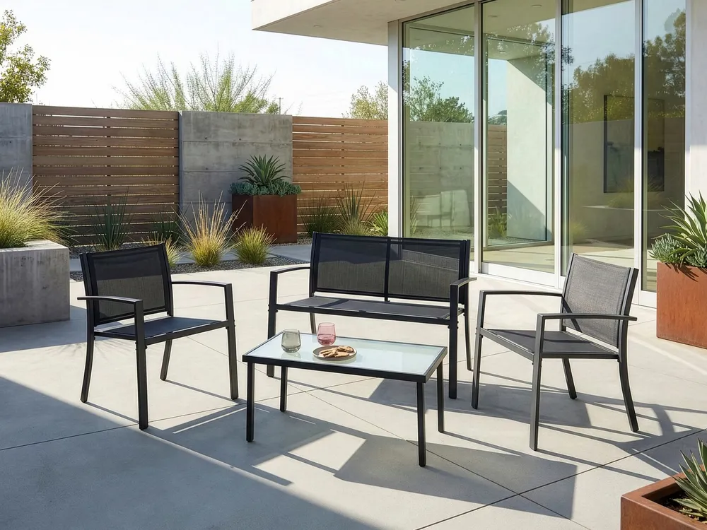 Garden Lounge Set with Table 4 Seater TAVOLETO Metal Dark Grey