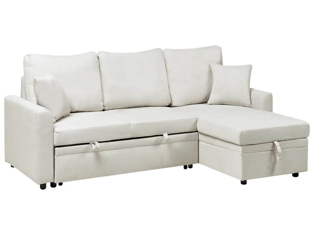 Corner Sofa Bed 3 Seater NASSJO Faux Linen Off-White Left Hand_1000009