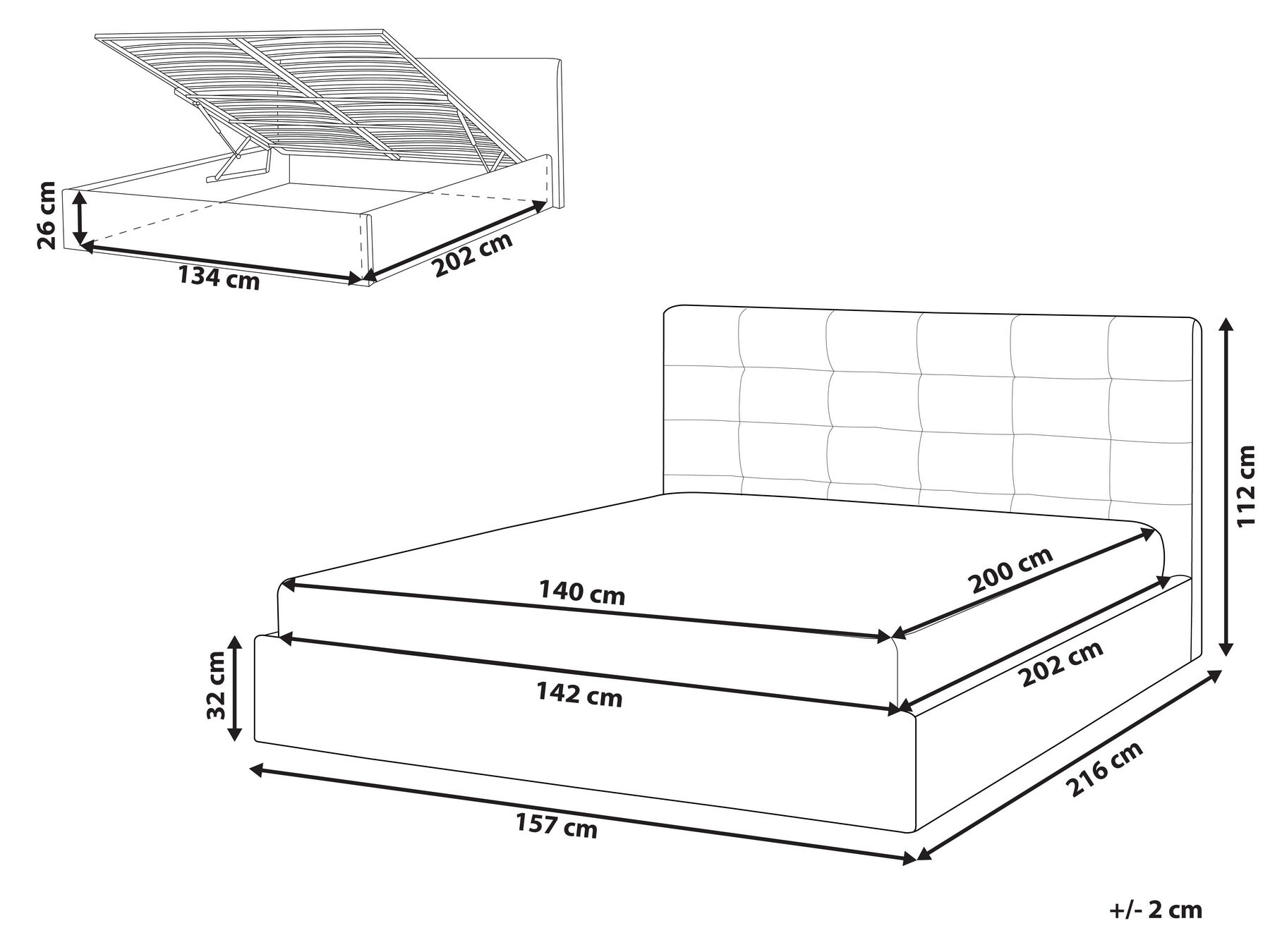 Ottoman Bed LORIENT Fabric Beige 140 x 200 cm (EU Double)_901790