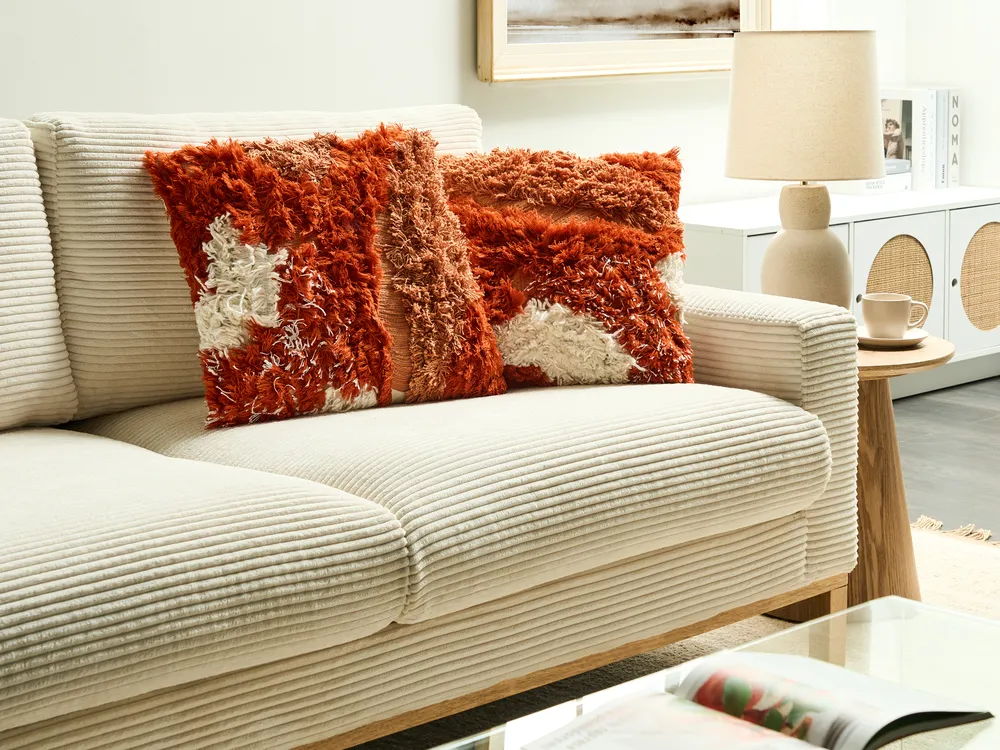 Set of 2 Decorative Cushions SAGENIA 45 x 45 cm Cotton Orange Abstract Pattern